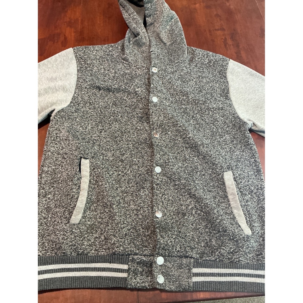 ROK Hand Crafted Mens Medium Marled Grey Varsity Snap Front Hooded Jacket